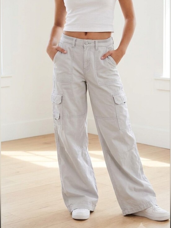 American Eagle Outfitters Pants - Wide Leg Cargo Pants Womrns High Waist Cargo Pants Light Blue